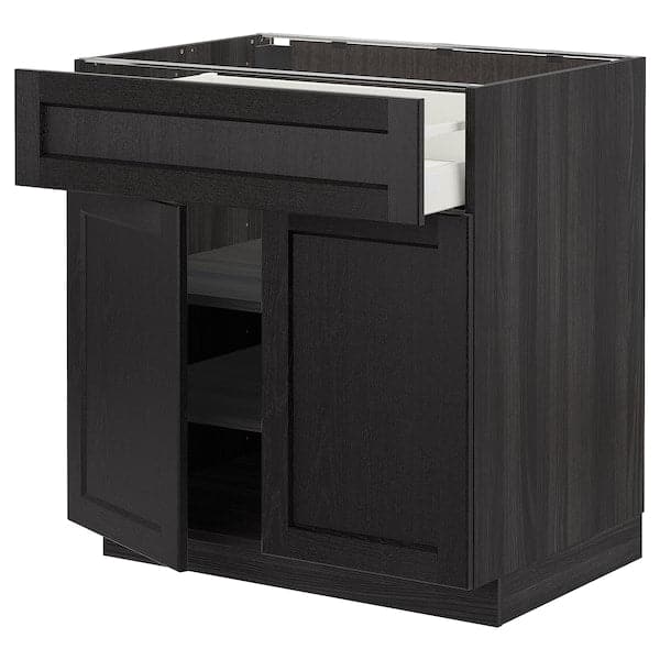 Ikea METOD / MAXIMERA - Base cabinet with drawer/2 doors, black/Lerhyttan black stained, 80x60 cm