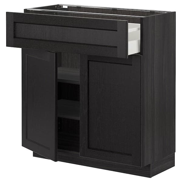 Ikea METOD / MAXIMERA - Base cabinet with drawer/2 doors, black/Lerhyttan black stained, 80x37 cm