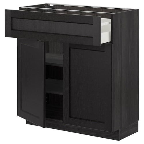 METOD / MAXIMERA - Base cabinet with drawer/2 doors, black/Lerhyttan black stained, 80x37 cm