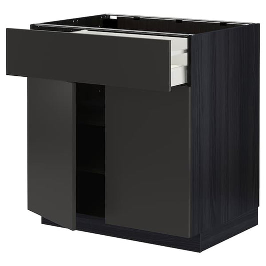 METOD / MAXIMERA - Base cabinet with drawer/2 doors, black/Nickebo matt anthracite, 80x60 cm - best price from Maltashopper.com 39497966