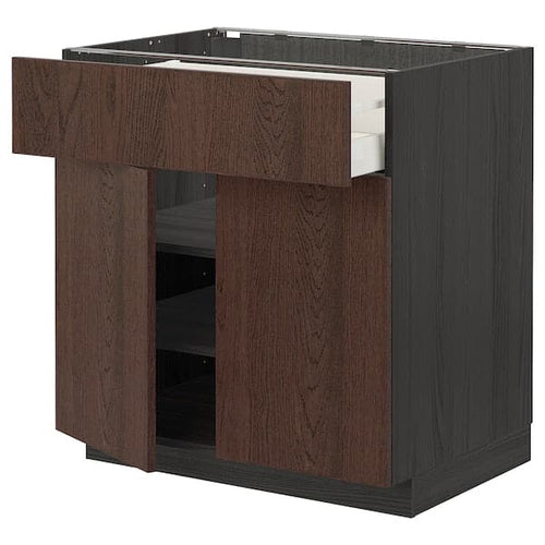 METOD / MAXIMERA - Base cabinet with drawer/2 doors, black/Sinarp brown, 80x60 cm