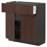 METOD / MAXIMERA - Base cabinet with drawer/2 doors, black/Sinarp brown, 80x37 cm - best price from Maltashopper.com 79457505