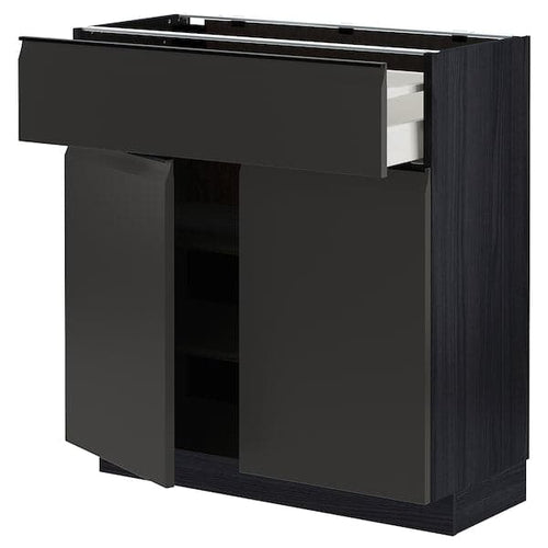 METOD / MAXIMERA - Base cabinet with drawer/2 doors, black/Upplöv matt anthracite, 80x37 cm