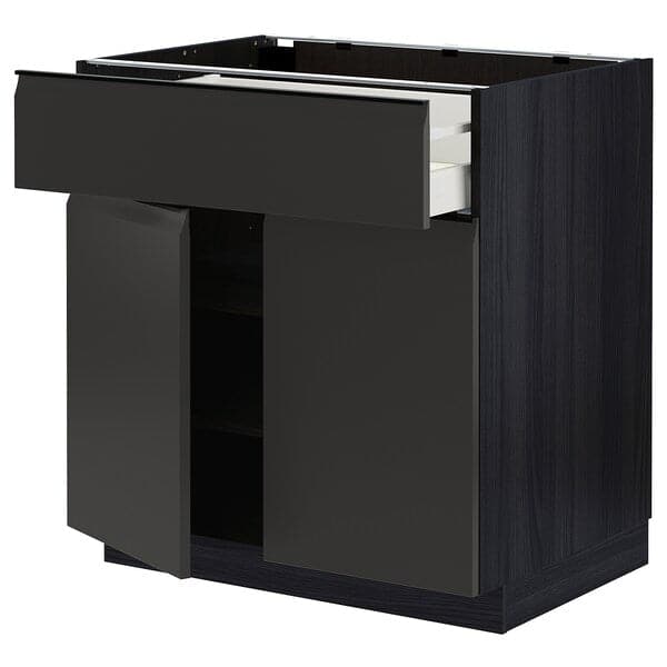 METOD / MAXIMERA - Base cabinet with drawer/2 doors, black/Upplöv matt anthracite , 80x60 cm - best price from Maltashopper.com 29495326