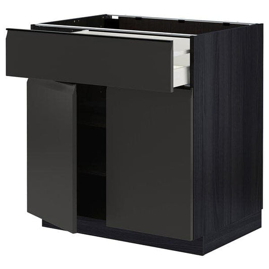METOD / MAXIMERA - Base cabinet with drawer/2 doors, black/Upplöv matt anthracite , 80x60 cm - best price from Maltashopper.com 29495326