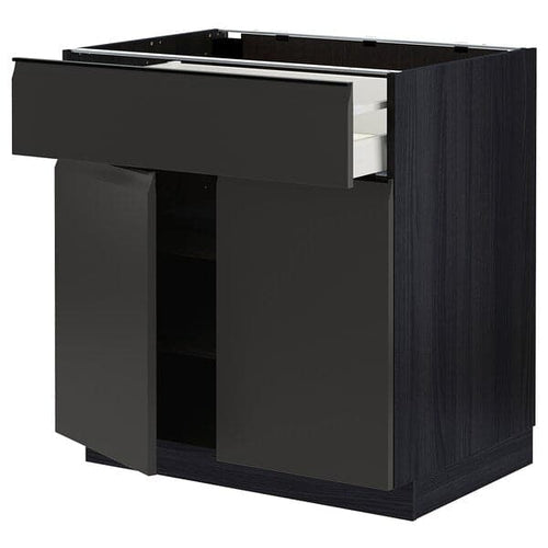 METOD / MAXIMERA - Base cabinet with drawer/2 doors, black/Upplöv matt anthracite , 80x60 cm