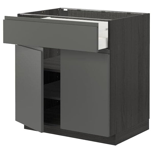 Ikea METOD / MAXIMERA - Base cabinet with drawer/2 doors, black/Voxtorp dark grey, 80x60 cm