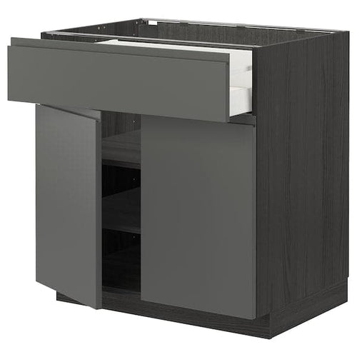 METOD / MAXIMERA - Base cabinet with drawer/2 doors, black/Voxtorp dark grey, 80x60 cm