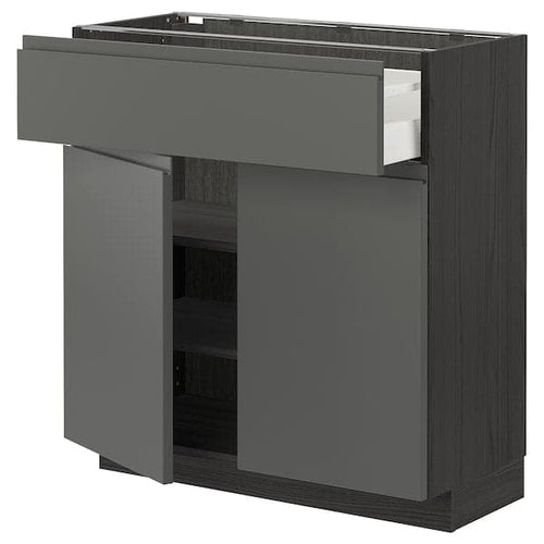 METOD / MAXIMERA - Base cabinet with drawer/2 doors, black/Voxtorp dark grey, 80x37 cm