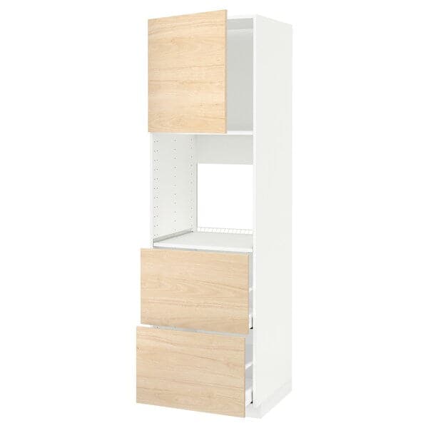 Ikea METOD / MAXIMERA - Hi cab f ov w dr/2 frnts/2 hi drwrs, white/Askersund light ash effect, 60x60x200 cm