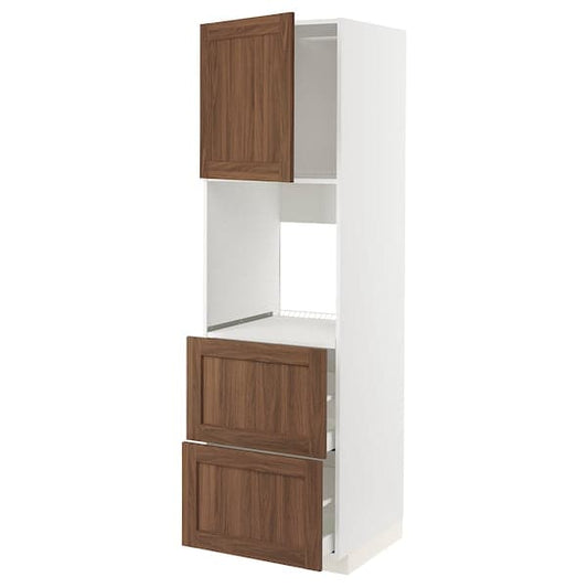 Ikea METOD / MAXIMERA - Hi cab f ov w dr/2 frnts/2 hi drwrs, white Enköping/brown walnut effect, 60x60x200 cm