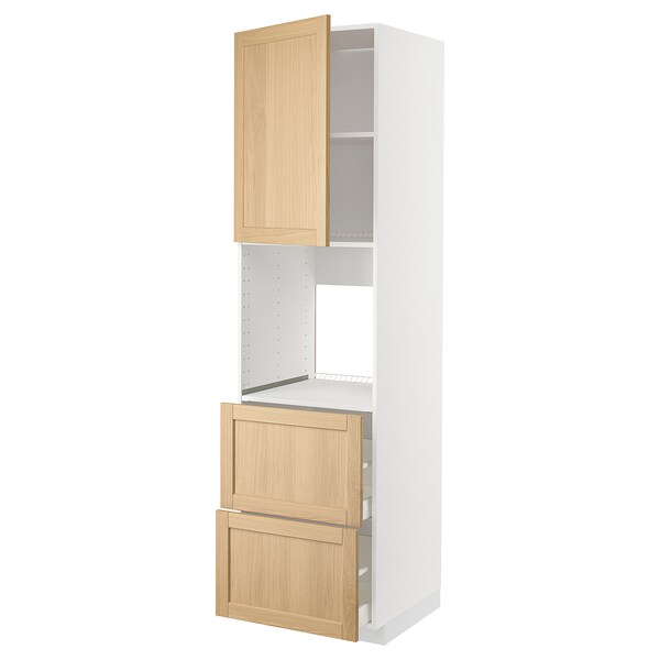 METOD / MAXIMERA - Hi cab f ov w dr/2 frnts/2 hi drwrs, white/Forsbacka oak, 60x60x220 cm