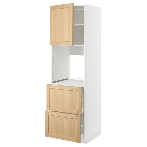 METOD / MAXIMERA - Hi cab f ov w dr/2 frnts/2 hi drwrs, white/Forsbacka oak, 60x60x200 cm