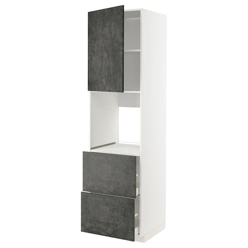 METOD / MAXIMERA hi cab f ov w dr/2 frnts/2 hi drwrs, white/Kalhyttan dark grey concrete effect, 60.0x220.0x60.0 cm