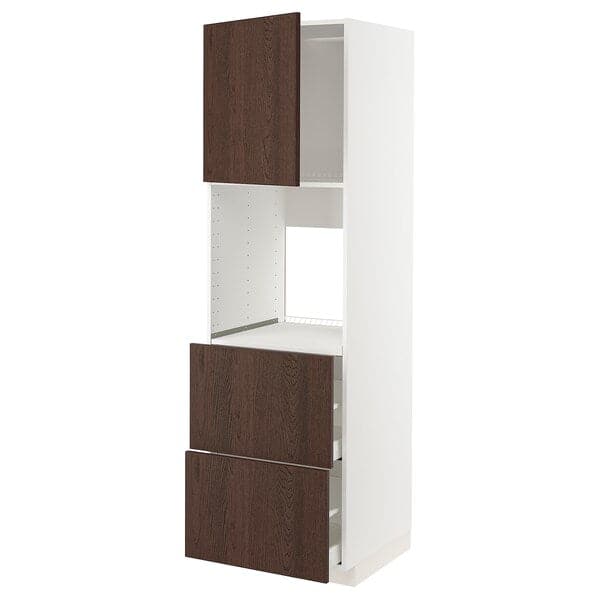 Ikea METOD / MAXIMERA - Hi cab f ov w dr/2 frnts/2 hi drwrs, white/Sinarp brown , 60x60x200 cm