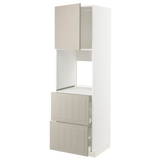 Ikea METOD / MAXIMERA - Hi cab f ov w dr/2 frnts/2 hi drwrs, white/Stensund beige , 60x60x200 cm