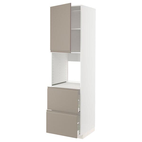 Ikea METOD / MAXIMERA - Hi cab f ov w dr/2 frnts/2 hi drwrs, white/Upplöv matt dark beige, 60x60x220 cm