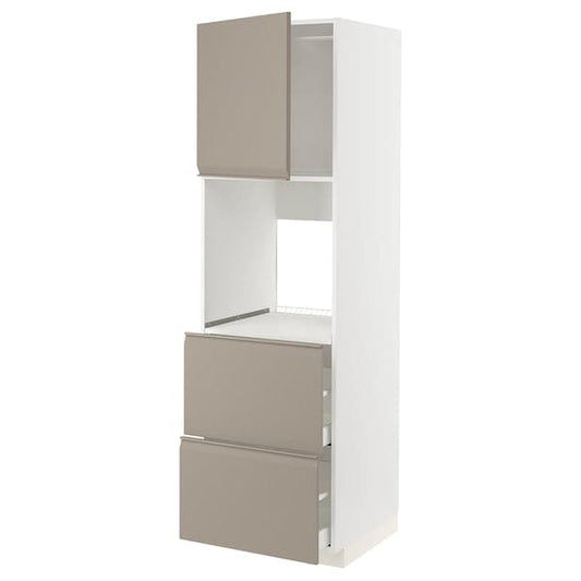 Ikea METOD / MAXIMERA - Hi cab f ov w dr/2 frnts/2 hi drwrs, white/Upplöv matt dark beige, 60x60x200 cm