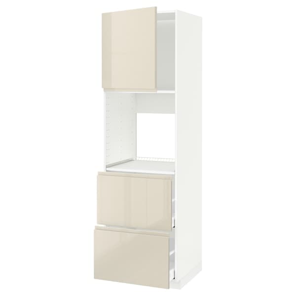 METOD / MAXIMERA - Hi cab f ov w dr/2 frnts/2 hi drwrs, white/Voxtorp high-gloss light beige , 60x60x200 cm