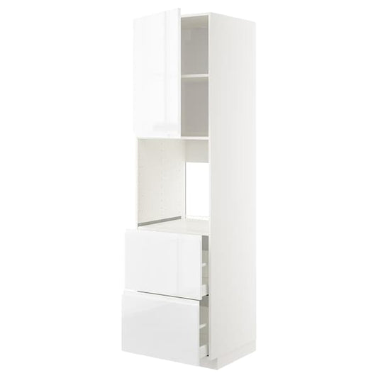 Ikea METOD / MAXIMERA - Hi cab f ov w dr/2 frnts/2 hi drwrs, white/Voxtorp high-gloss/white, 60x60x220 cm