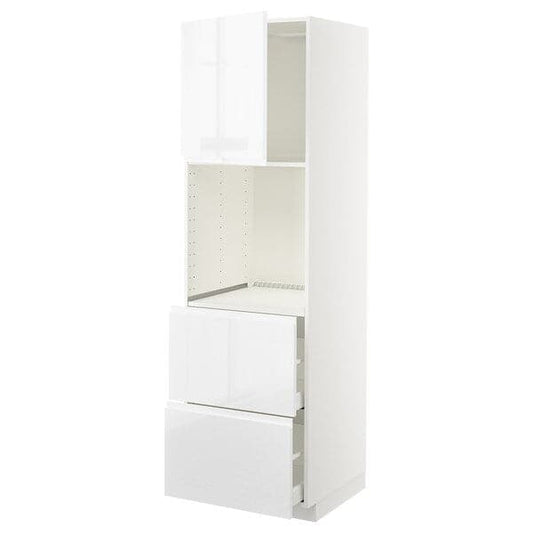 Ikea METOD / MAXIMERA - Hi cab f ov w dr/2 frnts/2 hi drwrs, white/Voxtorp high-gloss/white, 60x60x200 cm