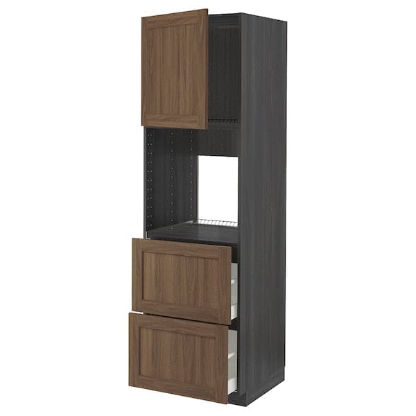 METOD / MAXIMERA - Hi cab f ov w dr/2 frnts/2 hi drwrs, black Enköping/brown walnut effect, 60x60x200 cm