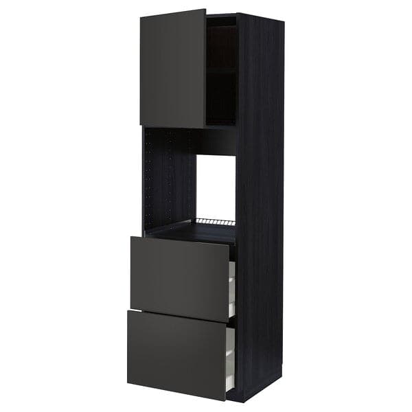 METOD / MAXIMERA - Hi cab f ov w dr/2 frnts/2 hi drwrs, black/Nickebo matt anthracite, 60x60x200 cm - best price from Maltashopper.com 79498153