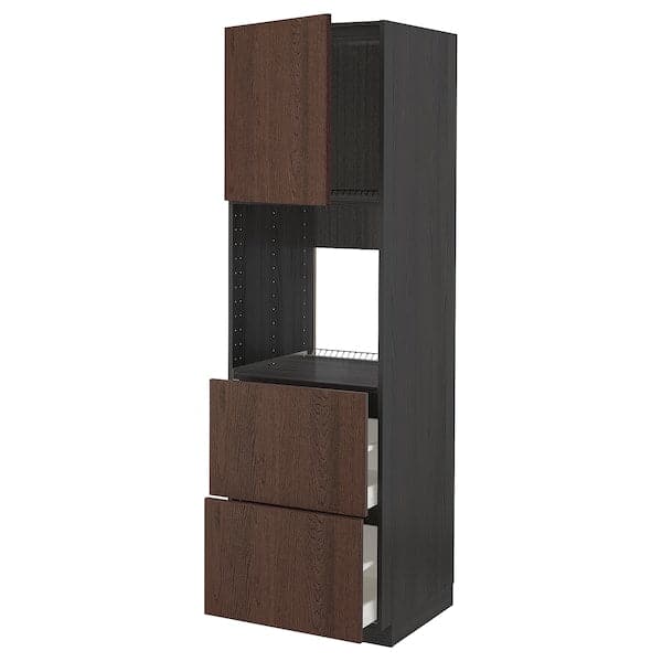 METOD / MAXIMERA - Hi cab f ov w dr/2 frnts/2 hi drwrs, black/Sinarp brown, 60x60x200 cm