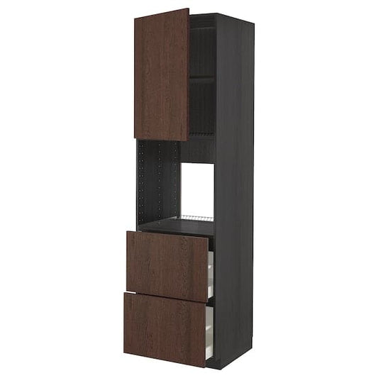 Ikea METOD / MAXIMERA - Hi cab f ov w dr/2 frnts/2 hi drwrs, black/Sinarp brown , 60x60x220 cm