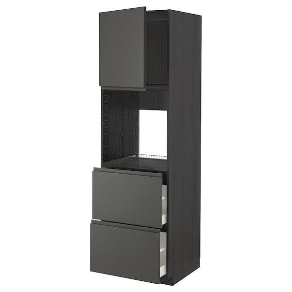 Ikea METOD / MAXIMERA - Hi cab f ov w dr/2 frnts/2 hi drwrs, black/Voxtorp dark grey, 60x60x200 cm