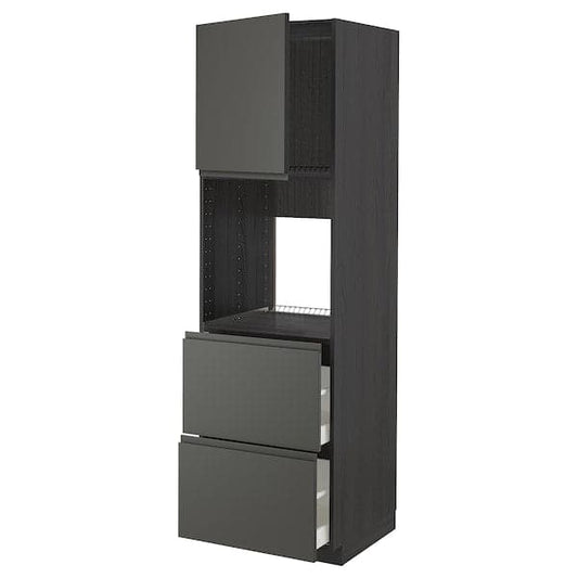 Ikea METOD / MAXIMERA - Hi cab f ov w dr/2 frnts/2 hi drwrs, black/Voxtorp dark grey, 60x60x200 cm