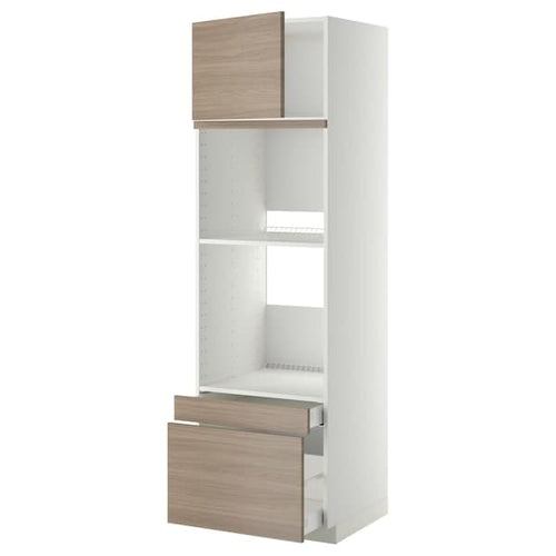 METOD / MAXIMERA hi cab f ov/combi ov w dr/2 drwrs, white/Brokhult light grey, 60.0x200.0x60.0 cm