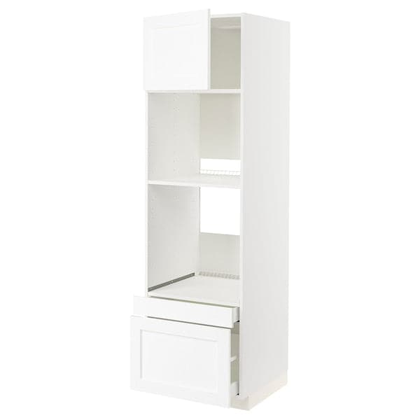 METOD / MAXIMERA - Hi cab f ov/combi ov w dr/2 drwrs, white Enköping/white wood effect, 60x60x200 cm