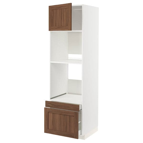 METOD / MAXIMERA - Hi cab f ov/combi ov w dr/2 drwrs, white Enköping/brown walnut effect, 60x60x200 cm - best price from Maltashopper.com 29474989