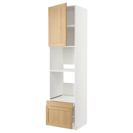 Ikea METOD / MAXIMERA - Hi cab f ov/combi ov w dr/2 drwrs, white/Forsbacka oak, 60x60x240 cm