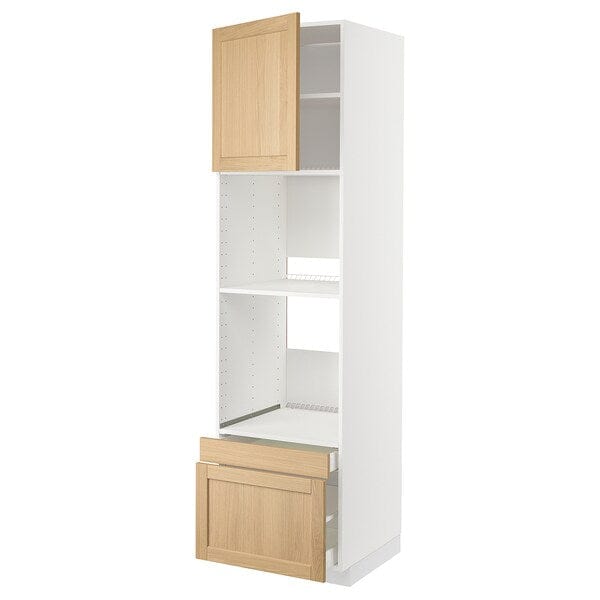 Ikea METOD / MAXIMERA - Hi cab f ov/combi ov w dr/2 drwrs, white/Forsbacka oak, 60x60x220 cm