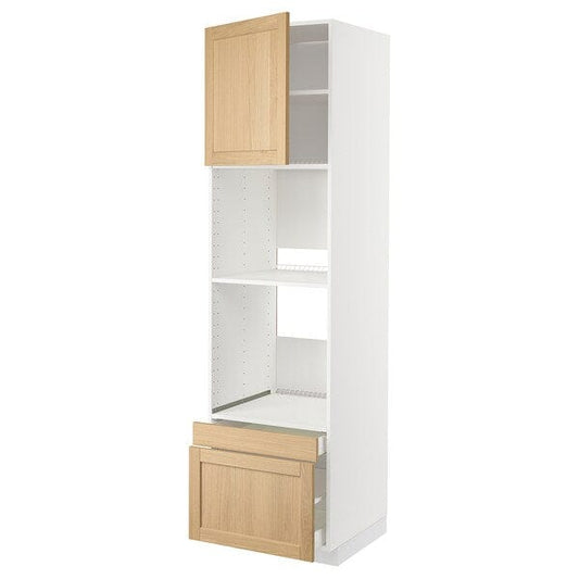Ikea METOD / MAXIMERA - Hi cab f ov/combi ov w dr/2 drwrs, white/Forsbacka oak, 60x60x220 cm