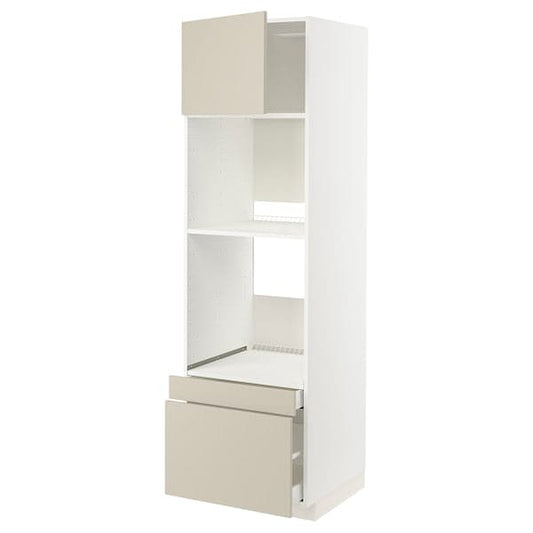 Ikea METOD / MAXIMERA - Hi cab f ov/combi ov w dr/2 drwrs, white/Havstorp beige , 60x60x200 cm