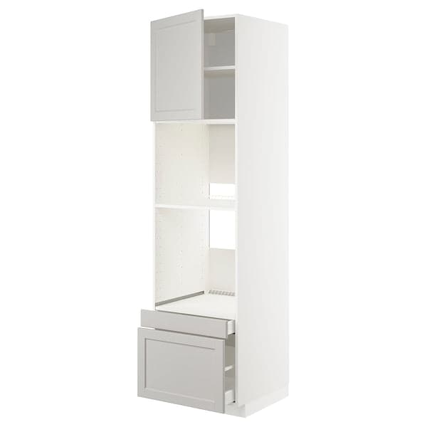 METOD / MAXIMERA - Hi cab f ov/combi ov w dr/2 drwrs, white/Lerhyttan light grey, 60x60x220 cm - best price from Maltashopper.com 99457298