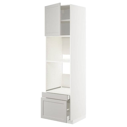 METOD / MAXIMERA - Hi cab f ov/combi ov w dr/2 drwrs, white/Lerhyttan light grey, 60x60x220 cm - best price from Maltashopper.com 99457298