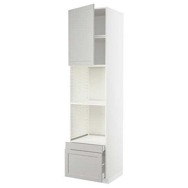 METOD / MAXIMERA - Hi cab f ov/combi ov w dr/2 drwrs, white/Lerhyttan light grey, 60x60x240 cm