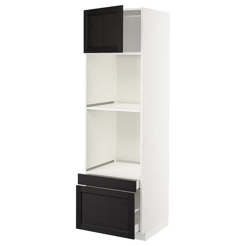 METOD / MAXIMERA - Hi cab f ov/combi ov w dr/2 drwrs, white/Lerhyttan black stained , 60x60x200 cm