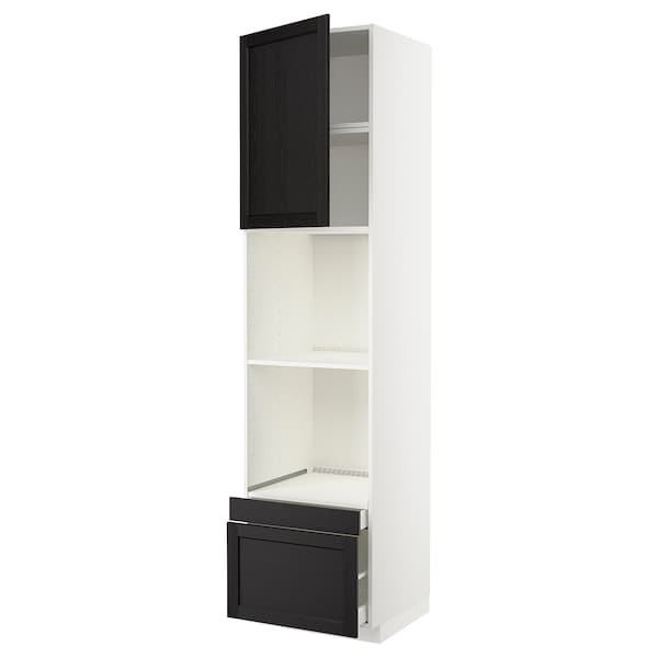 METOD / MAXIMERA - Hi cab f ov/combi ov w dr/2 drwrs, white/Lerhyttan black stained , 60x60x240 cm