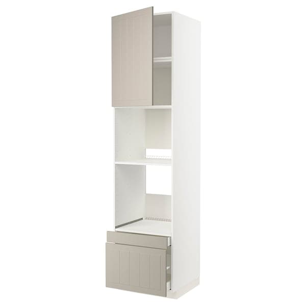 METOD / MAXIMERA - Hi cab f ov/combi ov w dr/2 drwrs, white/Stensund beige , 60x60x240 cm