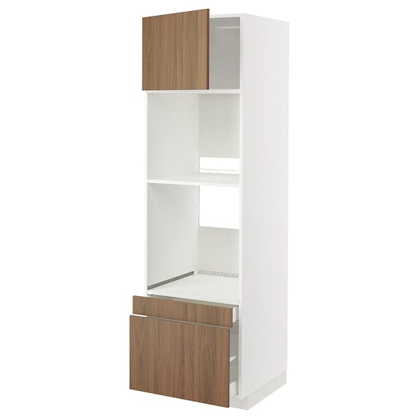 Ikea METOD / MAXIMERA - Hi cab f ov/combi ov w dr/2 drwrs, white/Tistorp brown walnut effect, 60x60x200 cm