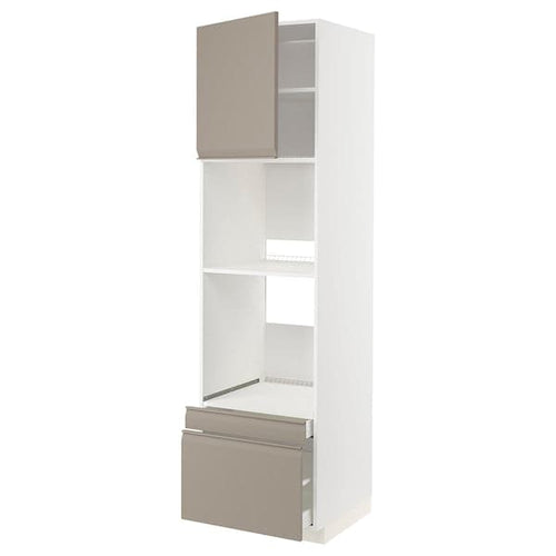 METOD / MAXIMERA hi cab f ov/combi ov w dr/2 drwrs, white/Upplöv matt dark beige, 60x60x220 cm