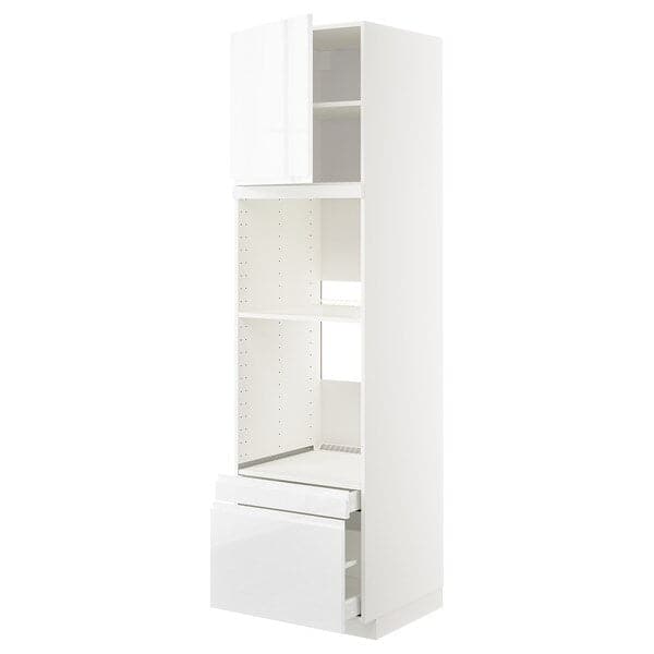 Ikea METOD / MAXIMERA - Hi cab f ov/combi ov w dr/2 drwrs, white/Voxtorp high-gloss/white, 60x60x220 cm