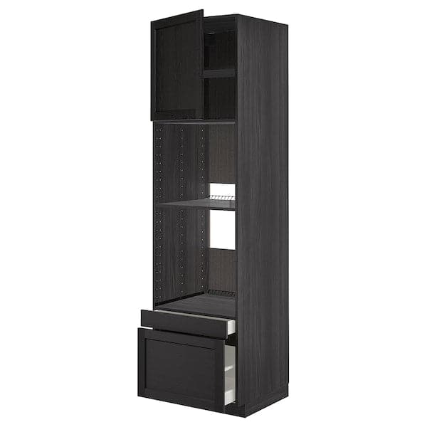Ikea METOD / MAXIMERA - Hi cab f ov/combi ov w dr/2 drwrs, black/Lerhyttan black stained , 60x60x220 cm