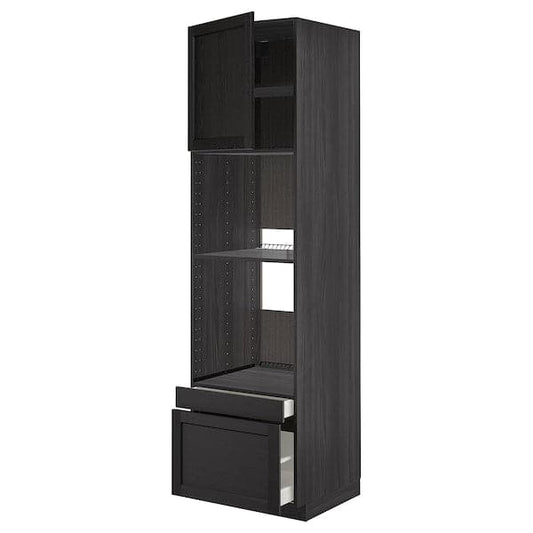 Ikea METOD / MAXIMERA - Hi cab f ov/combi ov w dr/2 drwrs, black/Lerhyttan black stained , 60x60x220 cm