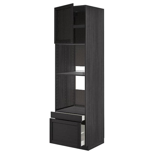 METOD / MAXIMERA hi cab f ov/combi ov w dr/2 drwrs, black/Lerhyttan black stained, 60x60x220 cm